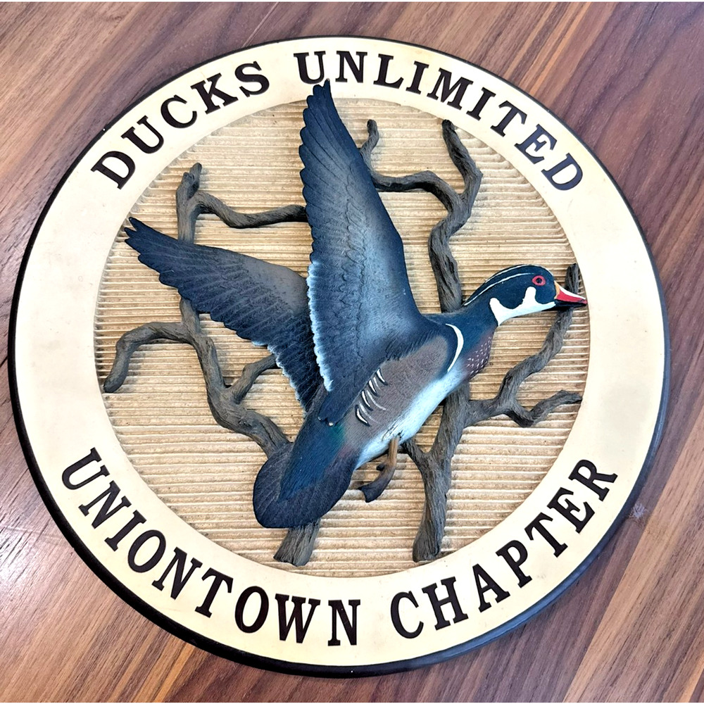 Ducks Unlimited BIG SKY CARVER Signed UNIONTOWN CHAPTER 3D Sign Life Sponsor 17”
